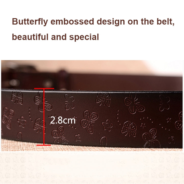 ZK--067 Retro Engraved Buckle Butterfly Print Pin Buckle Leather Belt, Length: