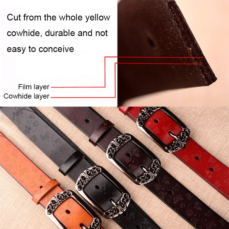 ZK--067 Retro Engraved Buckle Butterfly Print Pin Buckle Leather Belt, Length: Reluova