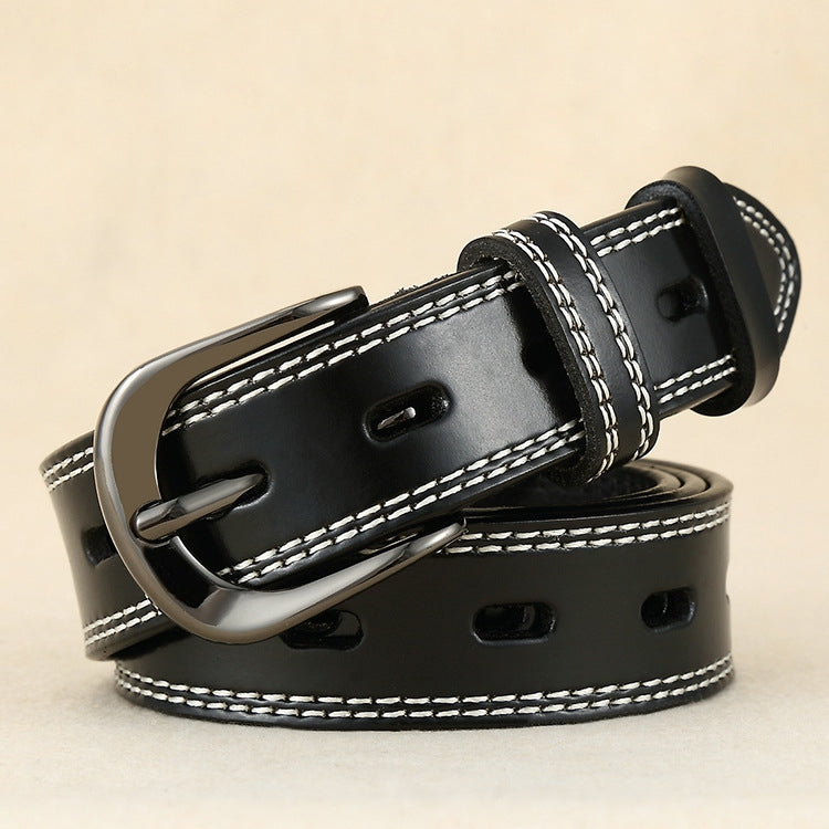 ZK--049 Double-stitched Hollow Pin Buckle Belt, Length: Reluova