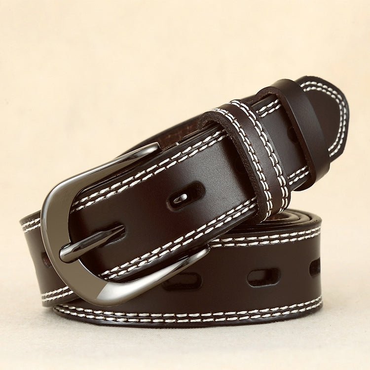 ZK--049 Double-stitched Hollow Pin Buckle Belt, Length: Reluova