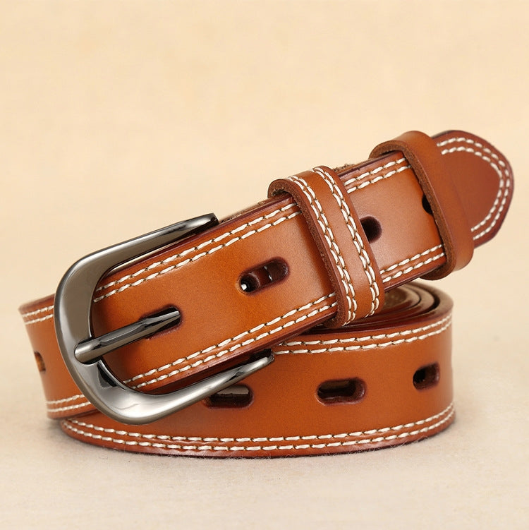 ZK--049 Double-stitched Hollow Pin Buckle Belt, Length: Reluova