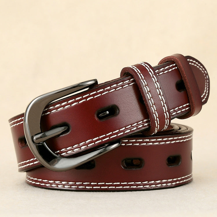 ZK--049 Double-stitched Hollow Pin Buckle Belt, Length: Reluova