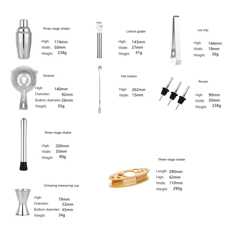 BY-011 11 In 1 Oval Wooden Stand Shaker Set Bartending Tools, Spec: