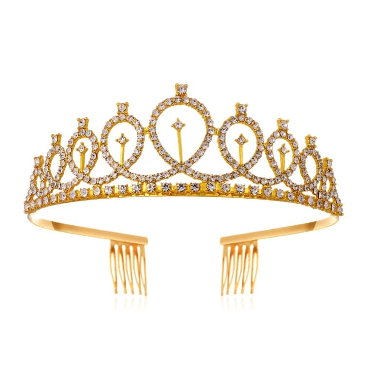 WM-02 Crystal Diamond Birthday Party Wedding Updo Crown, Color: Gold Queen Set1 Reluova