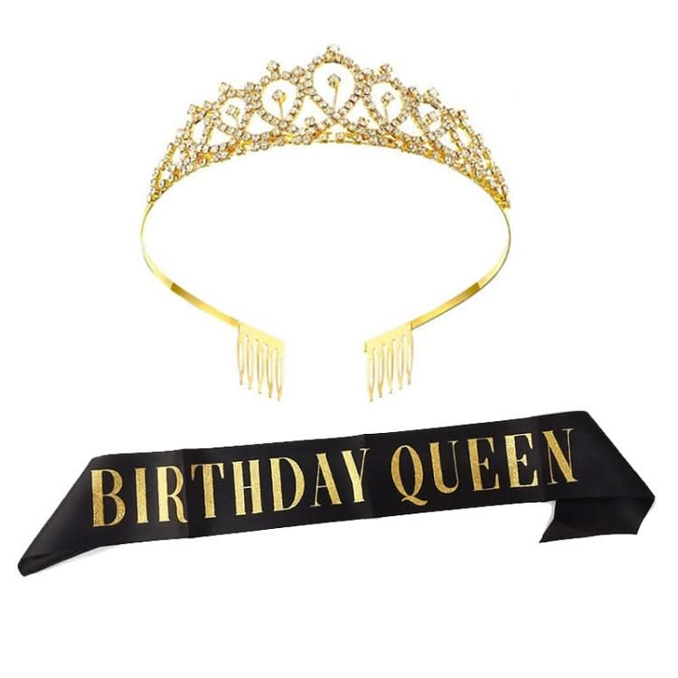 WM-02 Crystal Diamond Birthday Party Wedding Updo Crown, Color: Gold Queen Set1