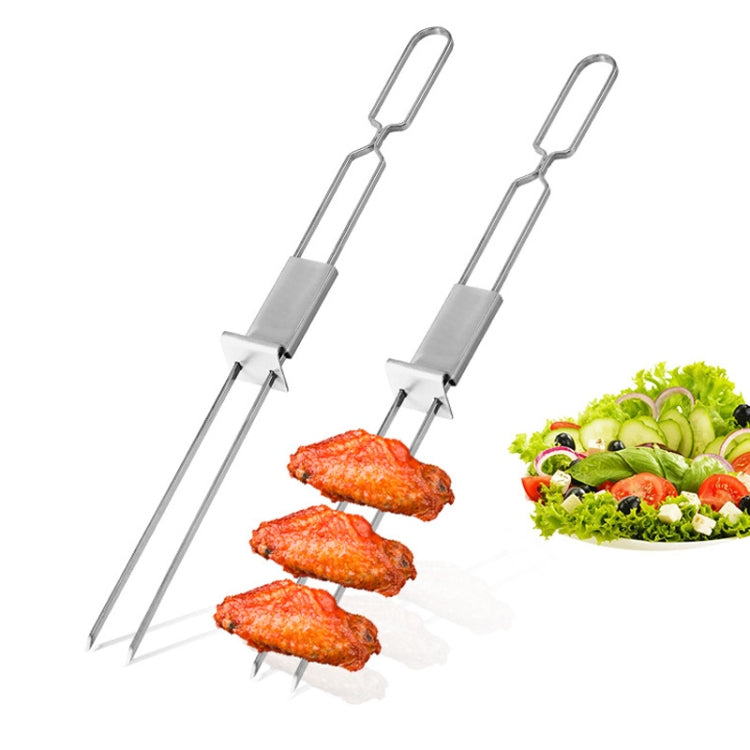 2 PCS Stainless Steel Semi-Automatic Double Head BBQ Fork Outdoor BBQ Tool-Reluova