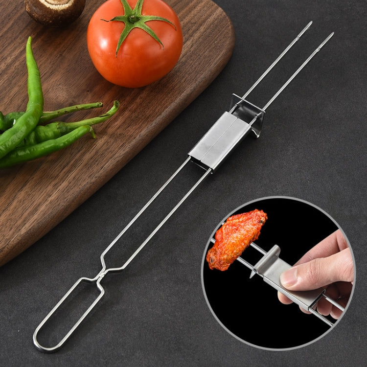 2 PCS Stainless Steel Semi-Automatic Double Head BBQ Fork Outdoor BBQ Tool-Reluova