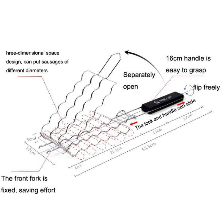FOREST MASTER KW3008 Barbecue Sausage Stainless Steel Grill Mesh Outdoor Grill Barbecue Clip Reluova