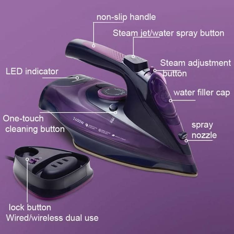 2400W Household Wireless Iron Handheld Steam Iron Garment Steamer,EU Plug-Reluova