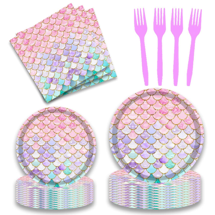 9 In 1 Fish Scale Mermaid Birthday Party Supplies Tissue Paper Plate Cutlery Set My Store