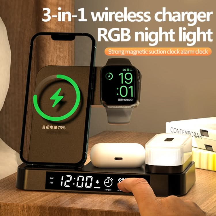 A37 30W 3-in-1 Wireless Charging Phone Stand with RGB Night Light & Alarm Clock Function