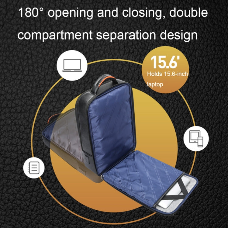 Bopai 61-70111 Cowhide Multi-compartment Waterproof Anti-theft Backpack with USB Charging Hole