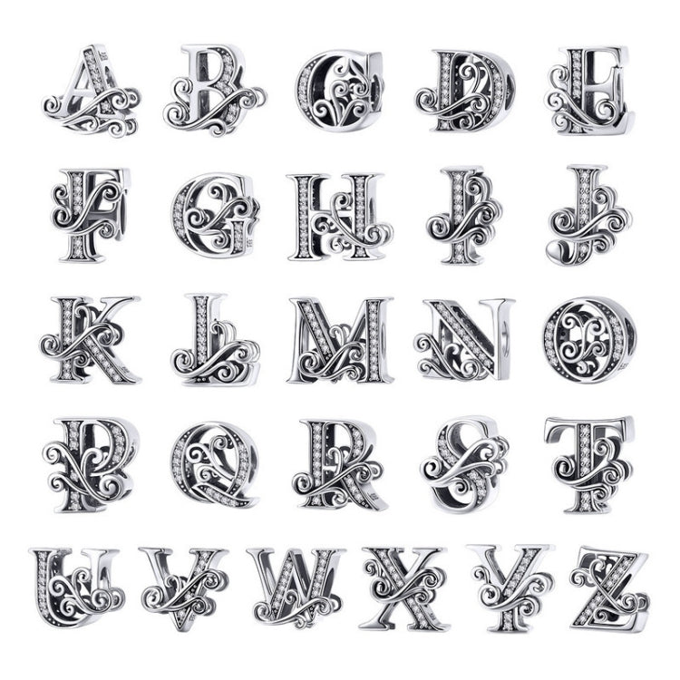 BSC030 26 Letters DIY Bracelet Beaded Accessories Zircon Silver Beads, Style: