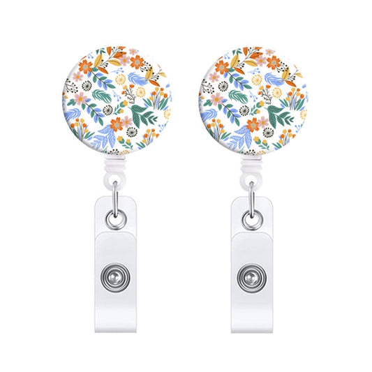 2 PCS Retro Fresh Small Floral Retractable Badge Reel Name Tag Card Badge-Reluova