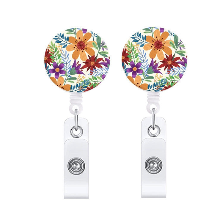 2 PCS Retro Fresh Small Floral Retractable Badge Reel Name Tag Card Badge-Reluova