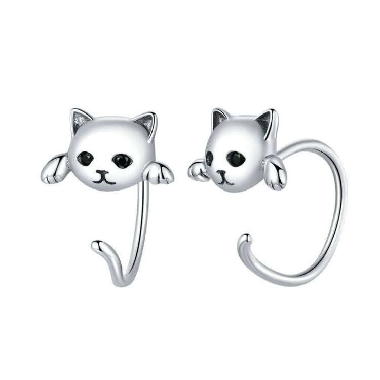 SCE965 925 Silver Cat Earrings Animal Shaped Earrings Reluova