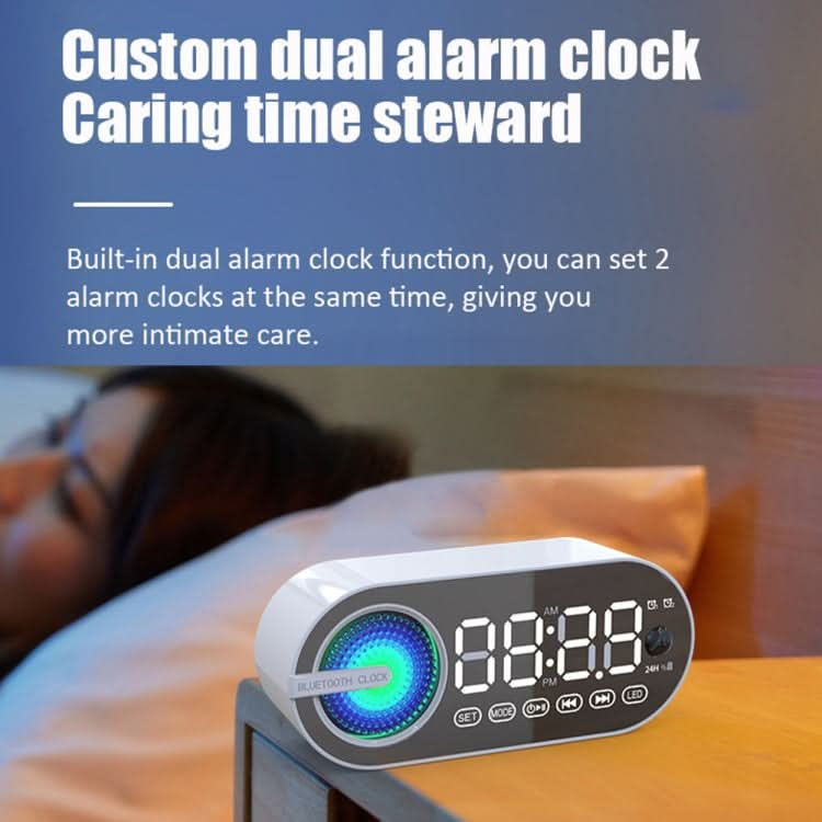 RBT-G30 Mirror Colorful Light Effect Subwoofer Bluetooth Alarm Clock Audio, Spec: