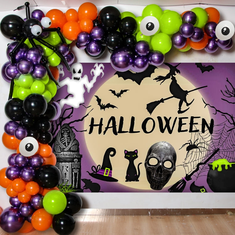 Halloween Spider Balloon Chain+Background Cloth Decoration Set