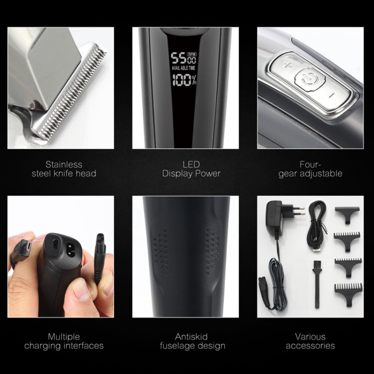 WMARK C24-HC011 USB Engraving Scissor LED Display Rechargeable Hair Clipper, EU Plug