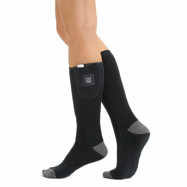 3-speed Temperature Regulation Electric Heating Socks Long Tube Warm Socks With Battery Box Black Reluova