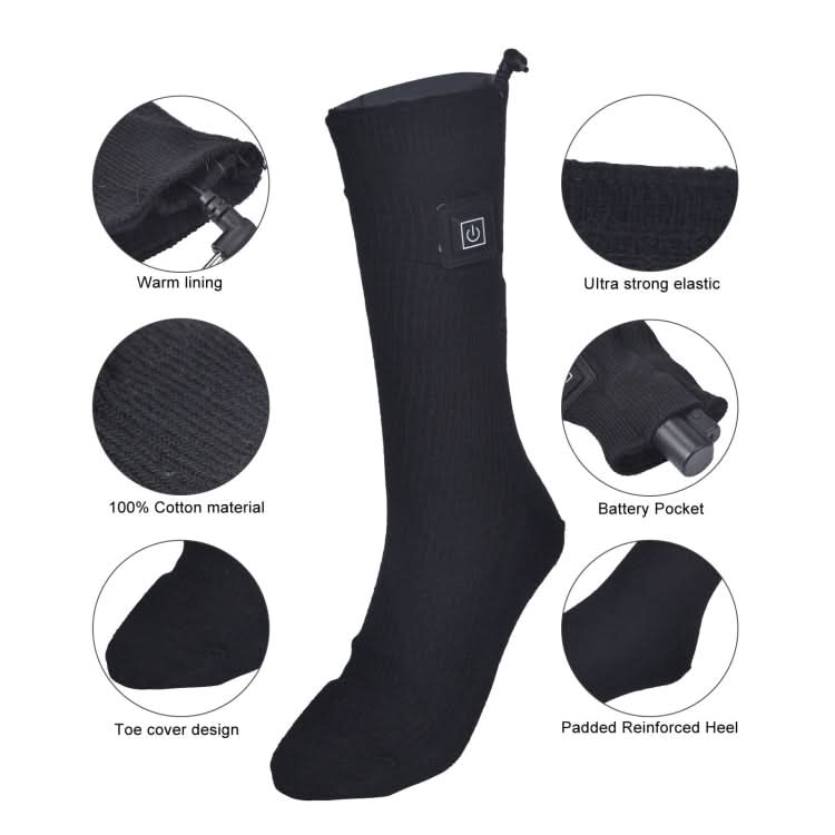 3-speed Temperature Regulation Electric Heating Socks Long Tube Warm Socks With Battery Box Black Reluova