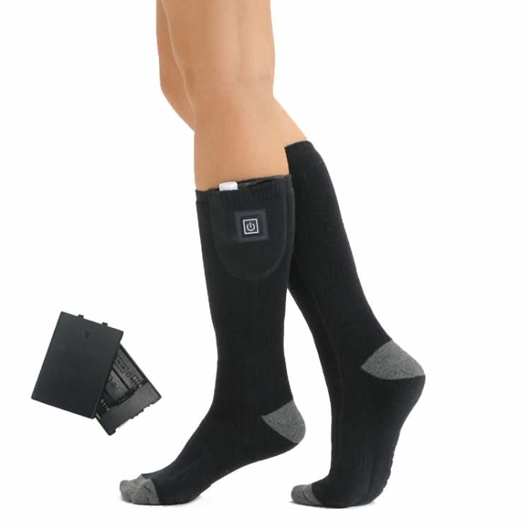 3-speed Temperature Regulation Electric Heating Socks Long Tube Warm Socks With Battery Box Black Reluova