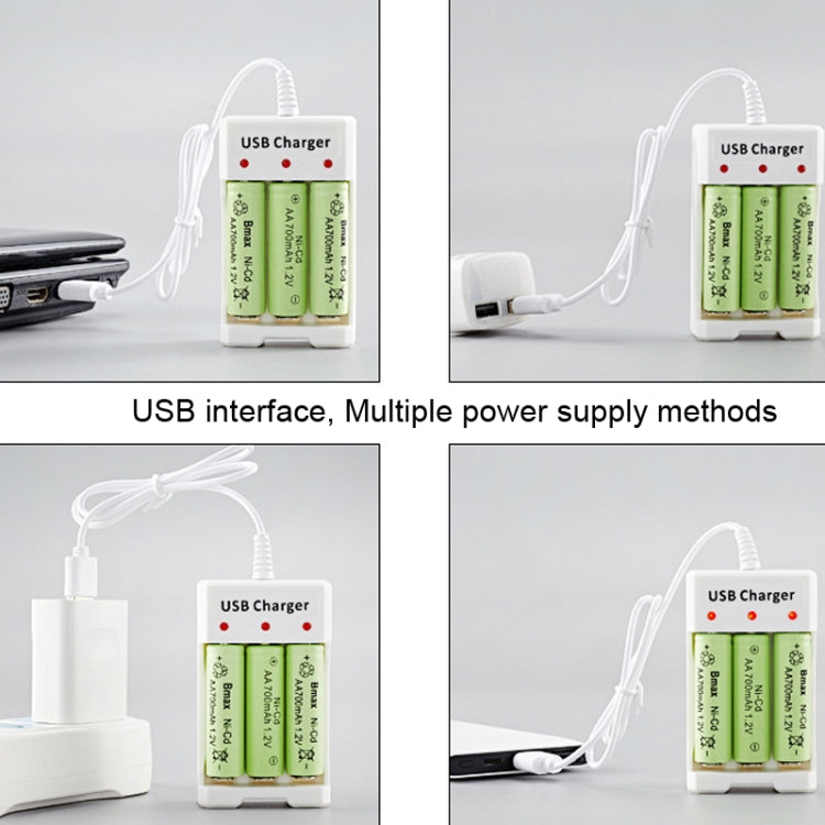 4 PCS BMAX B-03 3 Slot NiMH Battery Charger AA/AAA Battery USB Charger