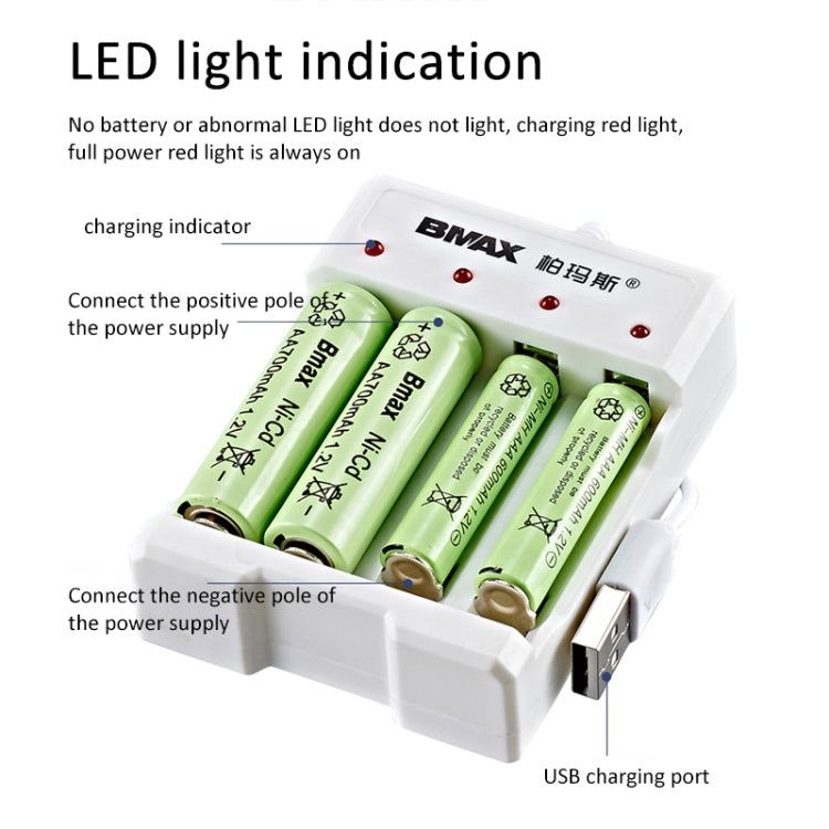 4 PCS BMAX B-04 AAA/AA 1.2V Battery 4 Slot USB Charger