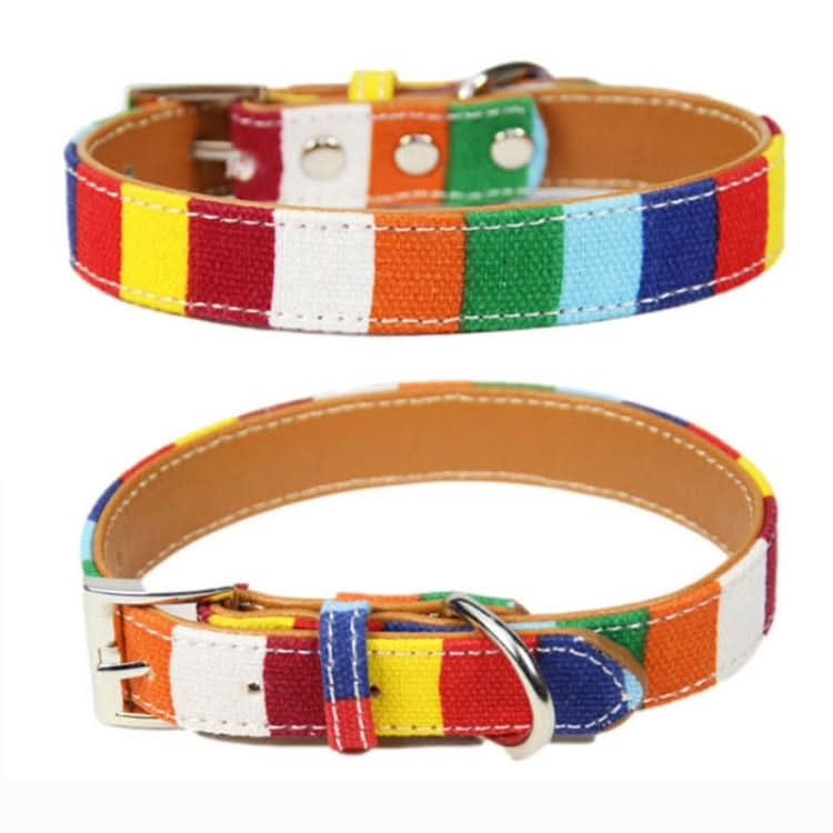 Canvas+PU Colorful Strip Pet Dog Collar - Reluova