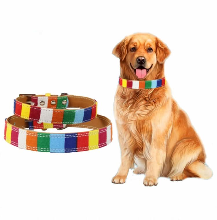 Canvas+PU Colorful Strip Pet Dog Collar - Reluova