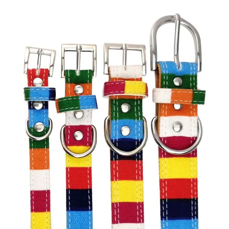 Canvas+PU Colorful Strip Pet Dog Collar - Reluova