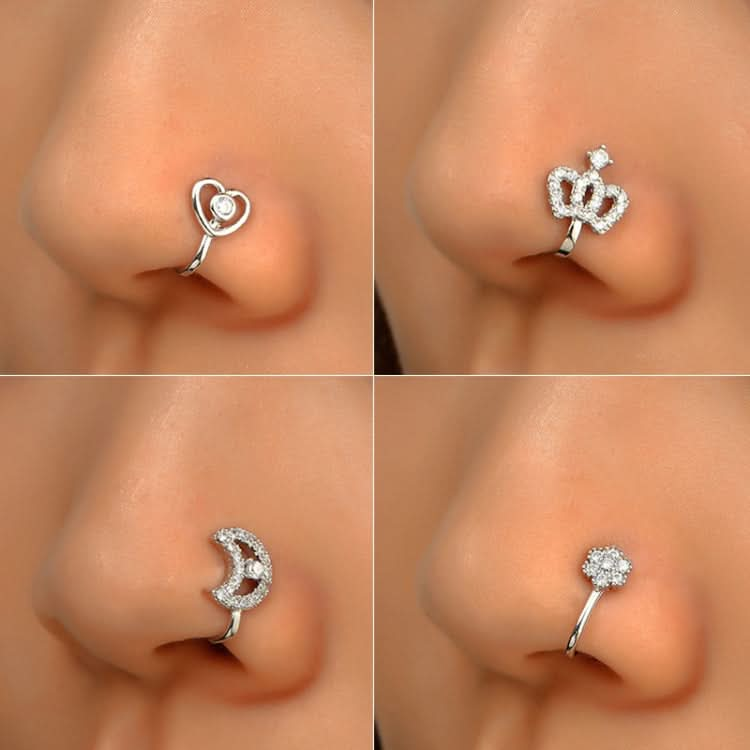 U-shaped Nose Clip Copper Inlaid With Zircon Nose Decoration, Color: G-189 Silver Reluova