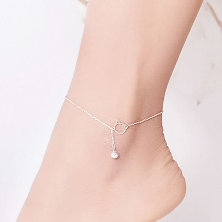 SCT003 Cat Bell 925 Silver Anklet White Gold Plated Simple Ladies Anklet Reluova