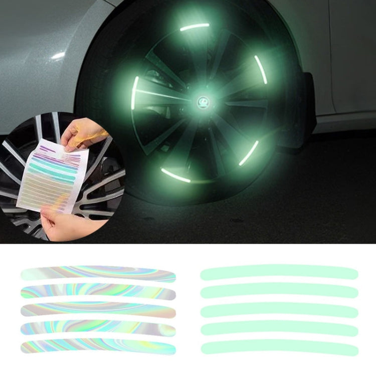 20pcs /Set Car Rainbow Wheel Hub Reflective Stickers Tire Luminous Warning Decoration, Color: Rainbow-Reluova