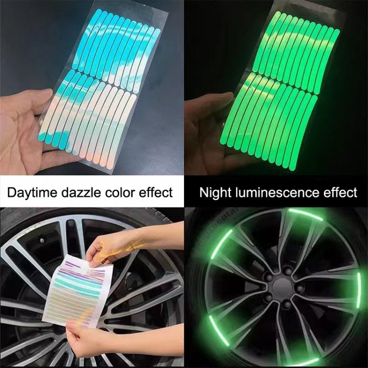 20pcs /Set Car Rainbow Wheel Hub Reflective Stickers Tire Luminous Warning Decoration, Color: Rainbow-Reluova