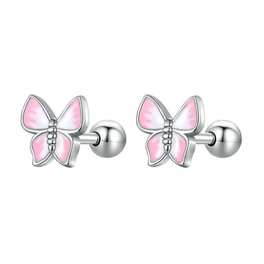 SCE1495 Mini 925 Silver Butterfly Earrings White Gold Plated Earrings Reluova