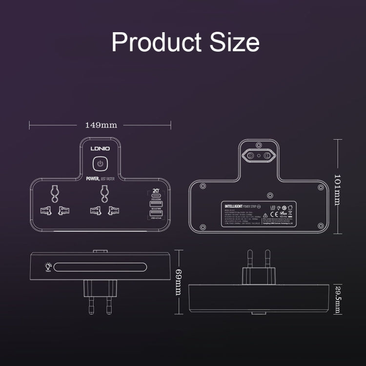 LDNIO SC2311 20W PD+QC 3.0 Multifunctional Home Fast Charging Socket with Night Light Function, Spec: