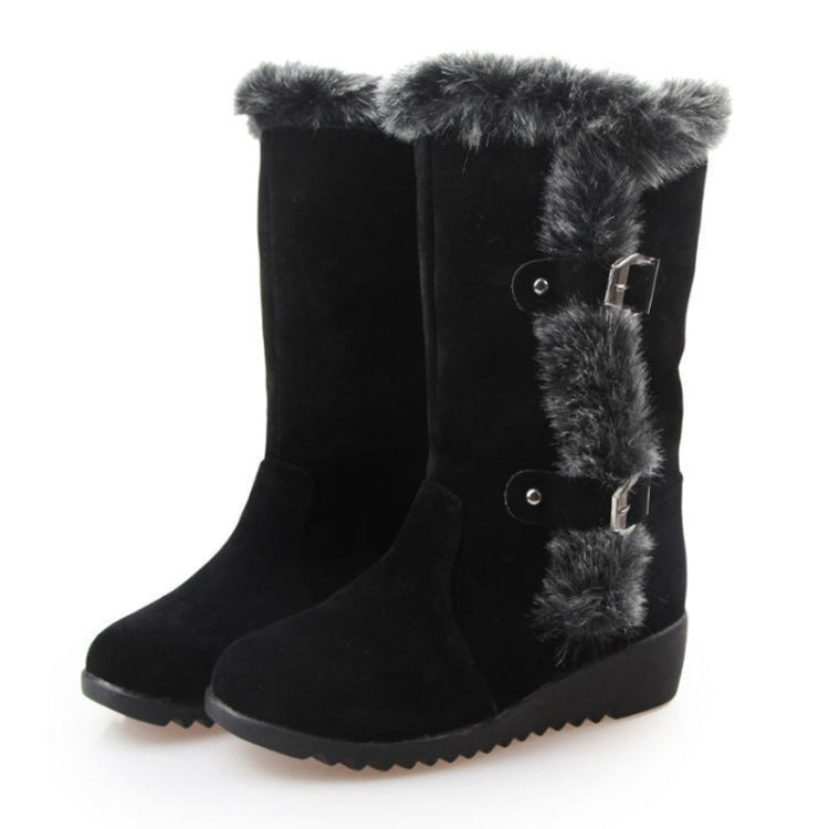 Women Mid-calf Snow Boots Thick-soled Faux Rabbit Fur Cotton Boots Reluova