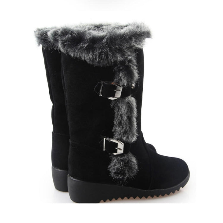 Women Mid-calf Snow Boots Thick-soled Faux Rabbit Fur Cotton Boots