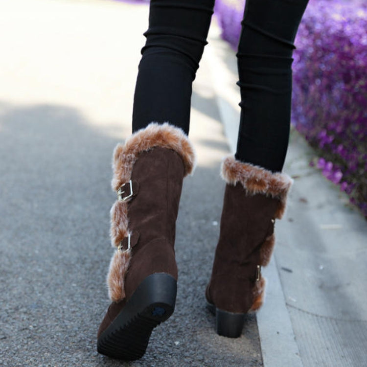 Women Mid-calf Snow Boots Thick-soled Faux Rabbit Fur Cotton Boots Reluova