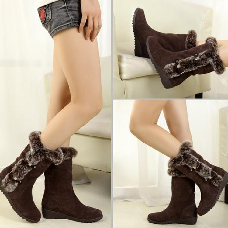 Women Mid-calf Snow Boots Thick-soled Faux Rabbit Fur Cotton Boots