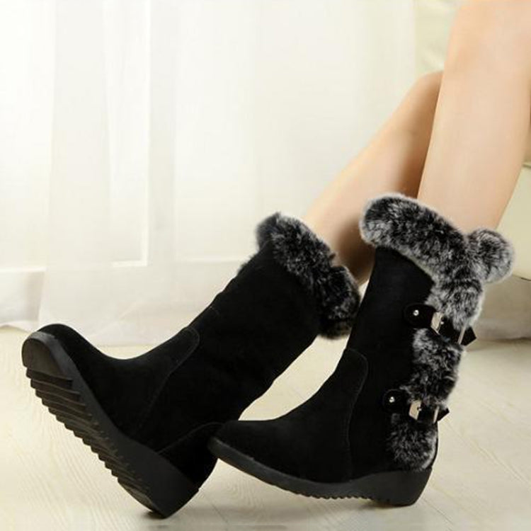 Women Mid-calf Snow Boots Thick-soled Faux Rabbit Fur Cotton Boots