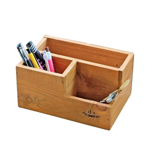 Desk Organizer Wooden Pen Holder Remote Control Storage Box Reluova