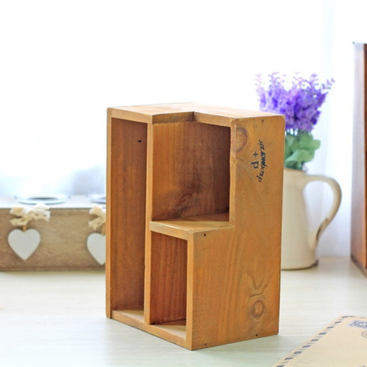 Desk Organizer Wooden Pen Holder Remote Control Storage Box