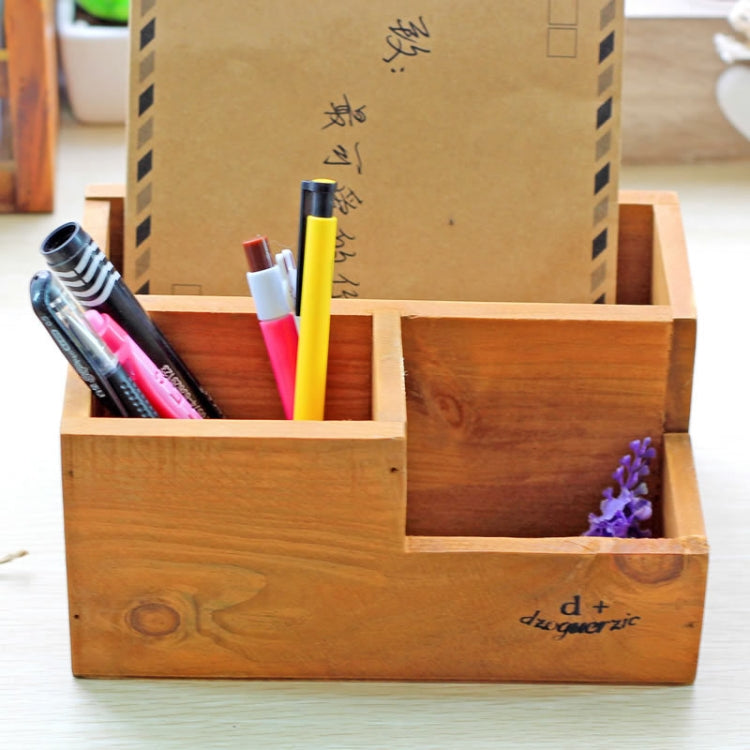 Desk Organizer Wooden Pen Holder Remote Control Storage Box