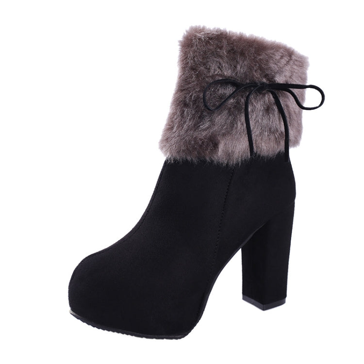 Autumn And Winter Thick High Heeled Padded Warm Suede Round Toe Boots, Series 1