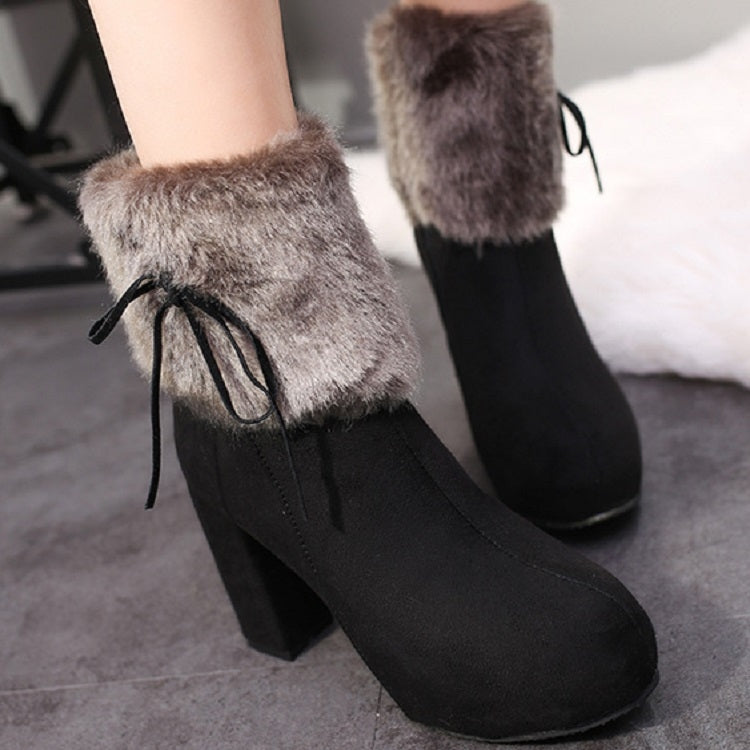 Autumn And Winter Thick High Heeled Padded Warm Suede Round Toe Boots, Series 1