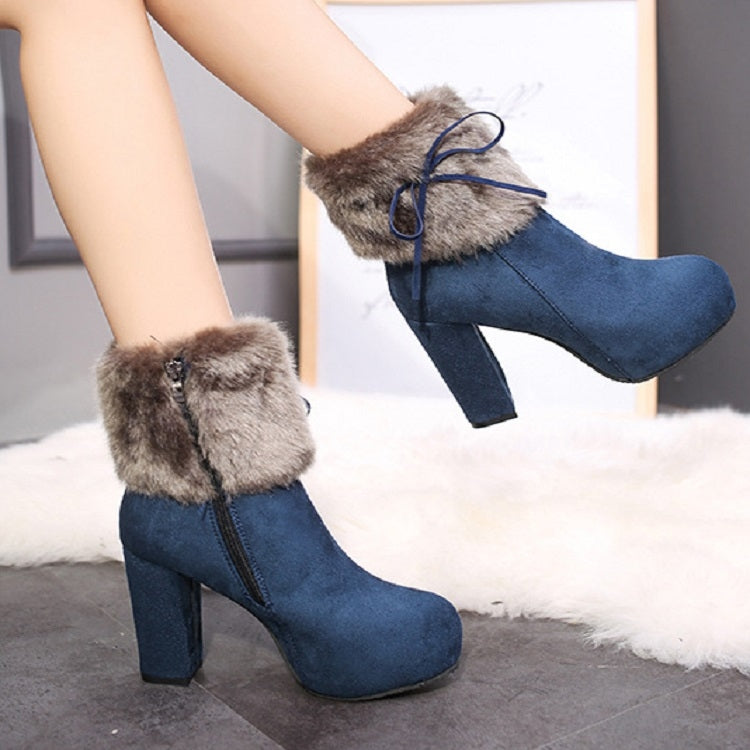 Autumn And Winter Thick High Heeled Padded Warm Suede Round Toe Boots, Series 1