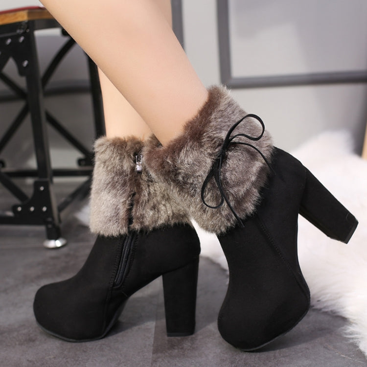 Autumn And Winter Thick High Heeled Padded Warm Suede Round Toe Boots, Series 2