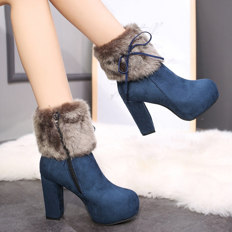 Autumn And Winter Thick High Heeled Padded Warm Suede Round Toe Boots, Series 2